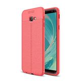 Aksesuarcim Samsung Galaxy J4 Plus ile Uyumlu Kılıf Silikon Deri Görünümlü Esnek Kamera Lens Korumalı Parmak İzi Bırakmayan Mat İnce Kapak Niss Kırmızı