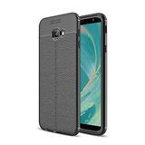 Aksesuarcim Samsung Galaxy J4 Plus ile Uyumlu Kılıf Silikon Deri Görünümlü Esnek Kamera Lens Korumalı Parmak İzi Bırakmayan Mat İnce Kapak Niss Siyah