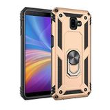 Aksesuarcim Samsung Galaxy J6 Plus ile Uyumlu Kılıf Silikon Yüzük Standlı Araç Tutucu için Mıknatıslı Darbe Karşı Dayanıklı Koruma Tank İnce Kap Vega Altın