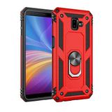 Aksesuarcim Samsung Galaxy J6 Plus ile Uyumlu Kılıf Silikon Yüzük Standlı Araç Tutucu için Mıknatıslı Darbe Karşı Dayanıklı Koruma Tank İnce Kap Vega Kırmızı
