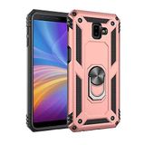 Aksesuarcim Samsung Galaxy J6 Plus ile Uyumlu Kılıf Silikon Yüzük Standlı Araç Tutucu için Mıknatıslı Darbe Karşı Dayanıklı Koruma Tank İnce Kap Vega Rose Gold