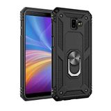 Aksesuarcim Samsung Galaxy J6 Plus ile Uyumlu Kılıf Silikon Yüzük Standlı Araç Tutucu için Mıknatıslı Darbe Karşı Dayanıklı Koruma Tank İnce Kap Vega Siyah