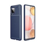 Aksesuarcim Samsung Galaxy M12 ile Uyumlu Kılıf Silikon İnce Karbon Lüx Parmak İzi Yapmayan Tarz Kapak Lacivert