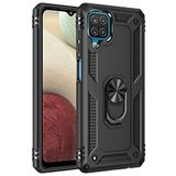 Aksesuarcim Samsung Galaxy M22 ile Uyumlu Kılıf Silikon Yüzük Standlı Araç Tutucu için Mıknatıslı Darbe Karşı Dayanıklı Koruma Tank İnce Kap Vega Siyah