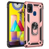 Aksesuarcim Samsung Galaxy M31 ile Uyumlu Kılıf Silikon Yüzük Standlı Araç Tutucu için Mıknatıslı Darbe Karşı Dayanıklı Koruma Tank İnce Kap Vega Rose Gold