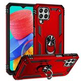 Aksesuarcim Samsung Galaxy M33 ile Uyumlu Kılıf Silikon Yüzük Standlı Araç Tutucu için Mıknatıslı Darbe Karşı Dayanıklı Koruma Tank İnce Kap Vega Kırmızı