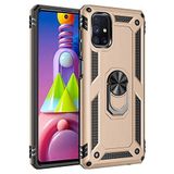 Aksesuarcim Samsung Galaxy M51 ile Uyumlu Kılıf Silikon Yüzük Standlı Araç Tutucu için Mıknatıslı Darbe Karşı Dayanıklı Koruma Tank İnce Kap Vega Altın