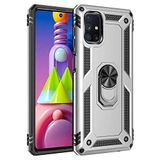 Aksesuarcim Samsung Galaxy M51 ile Uyumlu Kılıf Silikon Yüzük Standlı Araç Tutucu için Mıknatıslı Darbe Karşı Dayanıklı Koruma Tank İnce Kap Vega Gri