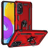 Aksesuarcim Samsung Galaxy M52 ile Uyumlu Kılıf Silikon Yüzük Standlı Araç Tutucu için Mıknatıslı Darbe Karşı Dayanıklı Koruma Tank İnce Kap Vega Kırmızı
