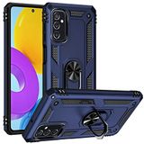 Aksesuarcim Samsung Galaxy M52 ile Uyumlu Kılıf Silikon Yüzük Standlı Araç Tutucu için Mıknatıslı Darbe Karşı Dayanıklı Koruma Tank İnce Kap Vega Lacivert