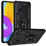 Aksesuarcim Samsung Galaxy M52 ile Uyumlu Kılıf Silikon Yüzük Standlı Araç Tutucu için Mıknatıslı Darbe Karşı Dayanıklı Koruma Tank İnce Kap Vega Siyah