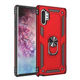 Aksesuarcim Samsung Galaxy Note 10 Plus ile Uyumlu Kılıf Silikon Yüzük Standlı Araç Tutucu için Mıknatıslı Darbe Karşı Dayanıklı Koruma Tank İnce Kap Vega Kırmızı