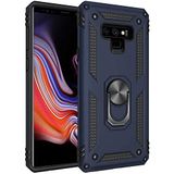 Aksesuarcim Samsung Galaxy Note 9 ile Uyumlu Kılıf Silikon Yüzük Standlı Araç Tutucu için Mıknatıslı Darbe Karşı Dayanıklı Koruma Tank İnce Kap Vega Lacivert