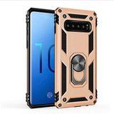Aksesuarcim Samsung Galaxy S10 ile Uyumlu Kılıf Silikon Yüzük Standlı Araç Tutucu için Mıknatıslı Darbe Karşı Dayanıklı Koruma Tank İnce Kap Vega Altın