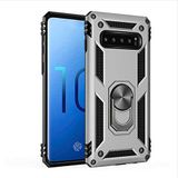 Aksesuarcim Samsung Galaxy S10 ile Uyumlu Kılıf Silikon Yüzük Standlı Araç Tutucu için Mıknatıslı Darbe Karşı Dayanıklı Koruma Tank İnce Kap Vega Gri