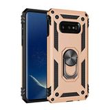 Aksesuarcim Samsung Galaxy S10E ile Uyumlu Kılıf Silikon Yüzük Standlı Araç Tutucu için Mıknatıslı Darbe Karşı Dayanıklı Koruma Tank İnce Kap Vega Altın