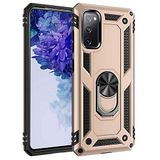 Aksesuarcim Samsung Galaxy S20 FE ile Uyumlu Kılıf Silikon Yüzük Standlı Araç Tutucu için Mıknatıslı Darbe Karşı Dayanıklı Koruma Tank İnce Kap Vega Altın