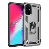 Aksesuarcim Samsung Galaxy S20 Plus ile Uyumlu Kılıf Silikon Yüzük Standlı Araç Tutucu için Mıknatıslı Darbe Karşı Dayanıklı Koruma Tank İnce Kap Vega Gri