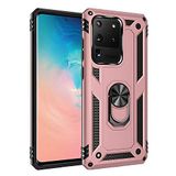 Aksesuarcim Samsung Galaxy S20 Ultra ile Uyumlu Kılıf Silikon Yüzük Standlı Araç Tutucu için Mıknatıslı Darbe Karşı Dayanıklı Koruma Tank İnce Kap Vega Rose Gold