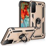 Aksesuarcim Samsung Galaxy S21 FE ile Uyumlu Kılıf Silikon Yüzük Standlı Araç Tutucu için Mıknatıslı Darbe Karşı Dayanıklı Koruma Tank İnce Kap Vega Altın