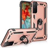 Aksesuarcim Samsung Galaxy S21 FE ile Uyumlu Kılıf Silikon Yüzük Standlı Araç Tutucu için Mıknatıslı Darbe Karşı Dayanıklı Koruma Tank İnce Kap Vega Rose Gold