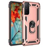 Aksesuarcim Samsung Galaxy S21 ile Uyumlu Kılıf Silikon Yüzük Standlı Araç Tutucu için Mıknatıslı Darbe Karşı Dayanıklı Koruma Tank İnce Kap Vega Rose Gold