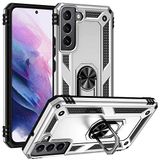 Aksesuarcim Samsung Galaxy S22 ile Uyumlu Kılıf Silikon Yüzük Standlı Araç Tutucu için Mıknatıslı Darbe Karşı Dayanıklı Koruma Tank İnce Kap Vega Gri