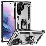 Aksesuarcim Samsung Galaxy S22 Ultra ile Uyumlu Kılıf Silikon Yüzük Standlı Araç Tutucu için Mıknatıslı Darbe Karşı Dayanıklı Koruma Tank İnce Kap Vega Gri