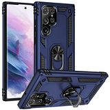 Aksesuarcim Samsung Galaxy S22 Ultra ile Uyumlu Kılıf Silikon Yüzük Standlı Araç Tutucu için Mıknatıslı Darbe Karşı Dayanıklı Koruma Tank İnce Kap Vega Lacivert