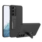Aksesuarcim Samsung Galaxy S23 ile Uyumlu Kılıfı Kamera Lens Korumalı Stand Olabilen İnce Sert Silikon Kapak Kıpta Siyah+Karbon
