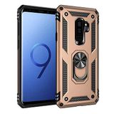 Aksesuarcim Samsung Galaxy S9 Plus ile Uyumlu Kılıf Silikon Yüzük Standlı Araç Tutucu için Mıknatıslı Darbe Karşı Dayanıklı Koruma Tank İnce Kap Vega Altın