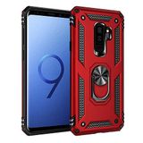 Aksesuarcim Samsung Galaxy S9 Plus ile Uyumlu Kılıf Silikon Yüzük Standlı Araç Tutucu için Mıknatıslı Darbe Karşı Dayanıklı Koruma Tank İnce Kap Vega Kırmızı