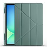 Aksesuarcim Samsung Galaxy Tab S10 FE Plus SM-X620 X626B ile Uyumlu Kılıf Silikon Yumuşak Kalem Bölmeli Esnek 4 Farklı Stand Olabilen Tablet Kılıfı Koyu Yeşil