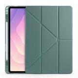 Aksesuarcim Samsung Galaxy Tab S11 SM-X730 X736B ile Uyumlu Kılıf Silikon Yumuşak Kalem Bölmeli Esnek 4 Farklı Stand Olabilen Tablet Kılıfı Koyu Yeşil
