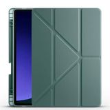 Aksesuarcim Samsung Galaxy Tab S9 SM-X710 X716B X718U ile Uyumlu Kılıf Silikon Yumuşak Kalem Bölmeli Esnek 4 Farklı Stand Olabilen Tablet Kılıfı Koyu Yeşil