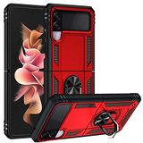 Aksesuarcim Samsung Galaxy Z Flip 3 ile Uyumlu Kılıf Silikon Yüzük Standlı Araç Tutucu için Mıknatıslı Darbe Karşı Dayanıklı Koruma Tank İnce Kap Vega Kırmızı