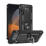 Aksesuarcim Samsung Galaxy Z Flip 4 ile Uyumlu Kılıf Silikon Yüzük Standlı Araç Tutucu için Mıknatıslı Darbe Karşı Dayanıklı Koruma Tank İnce Kap Vega Siyah