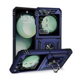 Aksesuarcim Samsung Galaxy Z Flip 6 ile Uyumlu Kılıf Silikon Yüzük Standlı Araç Tutucu için Mıknatıslı Darbe Karşı Dayanıklı Koruma Tank İnce Kap Vega Lacivert
