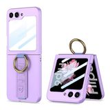 Aksesuarcim Samsung Galaxy Z Flip 7 FE ile Uyumlu Kılıfı Kamera Lens Korumalı Yüzük Aparatlı Mat Pastel Renkli İnce Sert Silikon Kapak Kıpta Mor