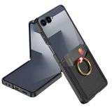 Aksesuarcim Samsung Galaxy Z Flip 7 ile Uyumlu Kılıfı Kartlıklı Yüzük Standlı İnce Tarz Kapak Kıpta Kıpta Siyah