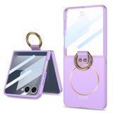 Aksesuarcim Samsung Galaxy Z Flip 7 ile Uyumlu Kılıfı M-Safe Şarj Özellikli Yüzük Standlı Ultra İnce Sert Silikon Kapak Kıpta Lila