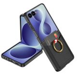 Aksesuarcim Samsung Galaxy Z Flip 8 ile Uyumlu Kılıfı Kartlıklı Yüzük Standlı İnce Tarz Kapak Kıpta Kıpta Siyah