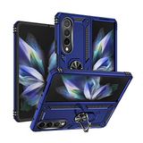 Aksesuarcim Samsung Galaxy Z Fold 4 ile Uyumlu Kılıf Silikon Yüzük Standlı Araç Tutucu için Mıknatıslı Darbe Karşı Dayanıklı Koruma Tank İnce Kap Vega Lacivert