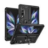 Aksesuarcim Samsung Galaxy Z Fold 4 ile Uyumlu Kılıf Silikon Yüzük Standlı Araç Tutucu için Mıknatıslı Darbe Karşı Dayanıklı Koruma Tank İnce Kap Vega Siyah