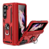 Aksesuarcim Samsung Galaxy Z Fold 5 ile Uyumlu Kılıf Silikon Yüzük Standlı Araç Tutucu için Mıknatıslı Darbe Karşı Dayanıklı Koruma Tank İnce Kap Vega Kırmızı