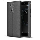Aksesuarcim Sony Xperia XA2 ile Uyumlu Kılıf Silikon Deri Görünümlü Esnek Kamera Lens Korumalı Parmak İzi Bırakmayan Mat İnce Kapak Niss Siyah