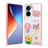 Aksesuarcim Tecno Camon 19 Pro Kılıf Silikon Simli Kabartma Figürlü Darbe ve Kamera Korumalı Kapak Cezv Pembe