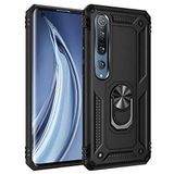 Aksesuarcim Xiaomi Mi 10 ile Uyumlu Kılıf Silikon Yüzük Standlı Araç Tutucu için Mıknatıslı Darbe Karşı Dayanıklı Koruma Tank İnce Kap Vega Siyah