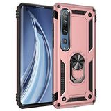 Aksesuarcim Xiaomi Mi 10 Pro ile Uyumlu Kılıf Silikon Yüzük Standlı Araç Tutucu için Mıknatıslı Darbe Karşı Dayanıklı Koruma Tank İnce Kap Vega Rose Gold