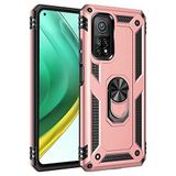 Aksesuarcim Xiaomi Mi 10T Pro 5G ile Uyumlu Kılıf Silikon Yüzük Standlı Araç Tutucu için Mıknatıslı Darbe Karşı Dayanıklı Koruma Tank İnce Kap Vega Rose Gold